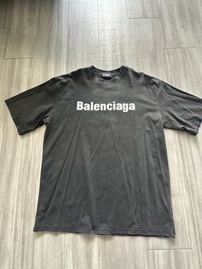 Balenciaga Black Crewneck Logo Tee with White Print (LARGE)